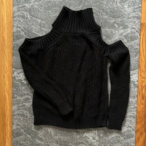 100% new Black cable knit turtleneck shoulder cut out sweater from Japan
